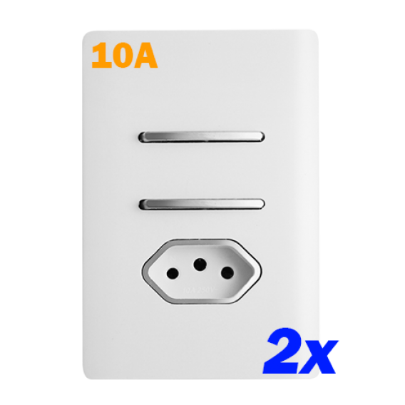 Kit 2 Interruptor Duplo Paralelo + Tomada 10A 4x2  - Dicompel Novara Branco Cromado